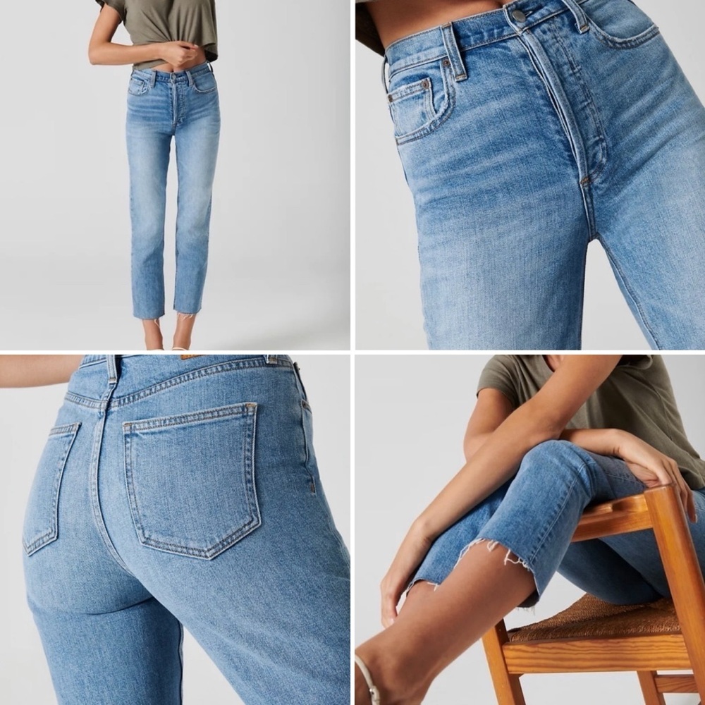 Denim Forum Arlo High Rise Straight Jeans with Raw Hem Size 26